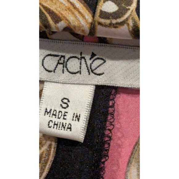 CacheY2 K Silk black pink gold chain print cowl neck short sleeve top Sz S - Picture 5 of 9